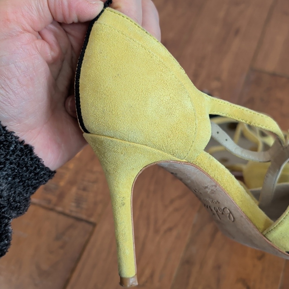 Boden Trisha Yellow and Black Polka Dot Cowhide Pointy Toe Strappy Heels - Picture 5 of 16